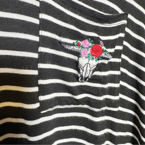 12PM by Monami Black and White Striped Embroidered Pocket Tee - Picture 2 of 5
